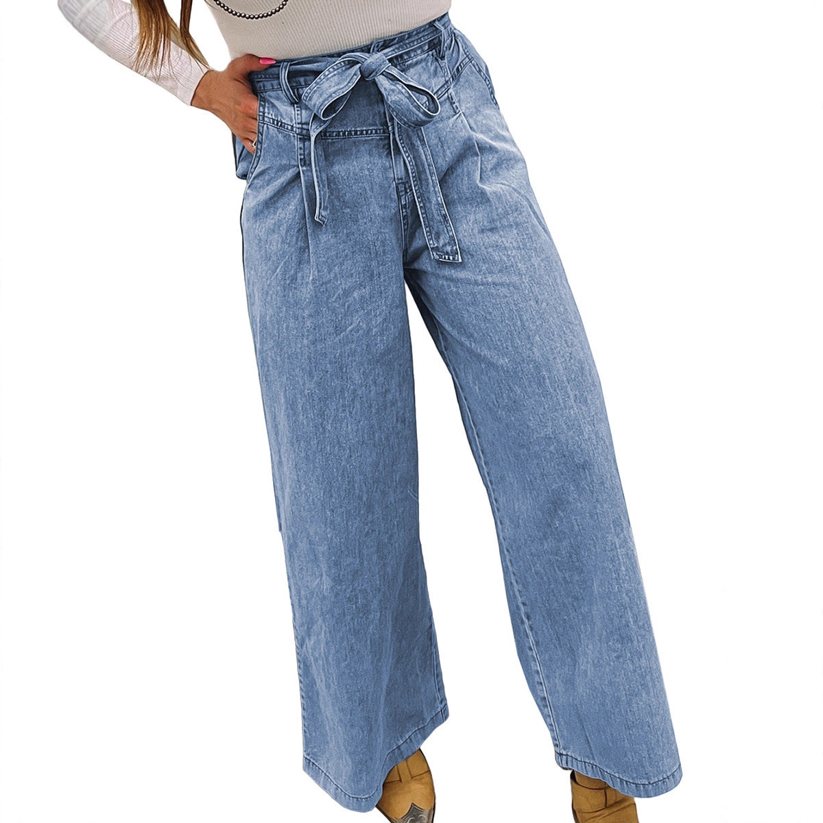 Denim Jeans With Bow Details