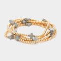 5PCS - Cross Pointed Metal Ball Beaded Stretch Multi Layered Bracelets