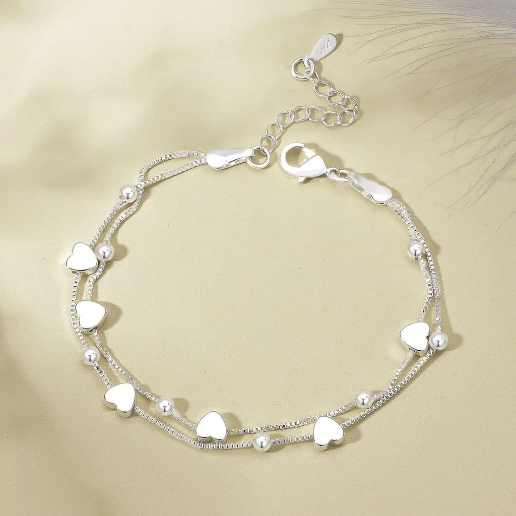 925 Sterling Silver Bracelets Woman Heart Ball Chain Charm Bracelet