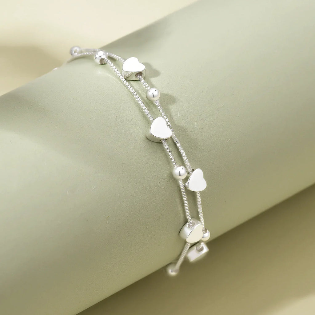 925 Sterling Silver Bracelets Woman Heart Ball Chain Charm Bracelet