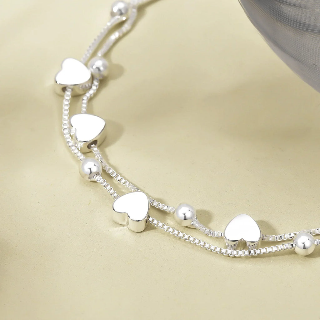 925 Sterling Silver Bracelets Woman Heart Ball Chain Charm Bracelet