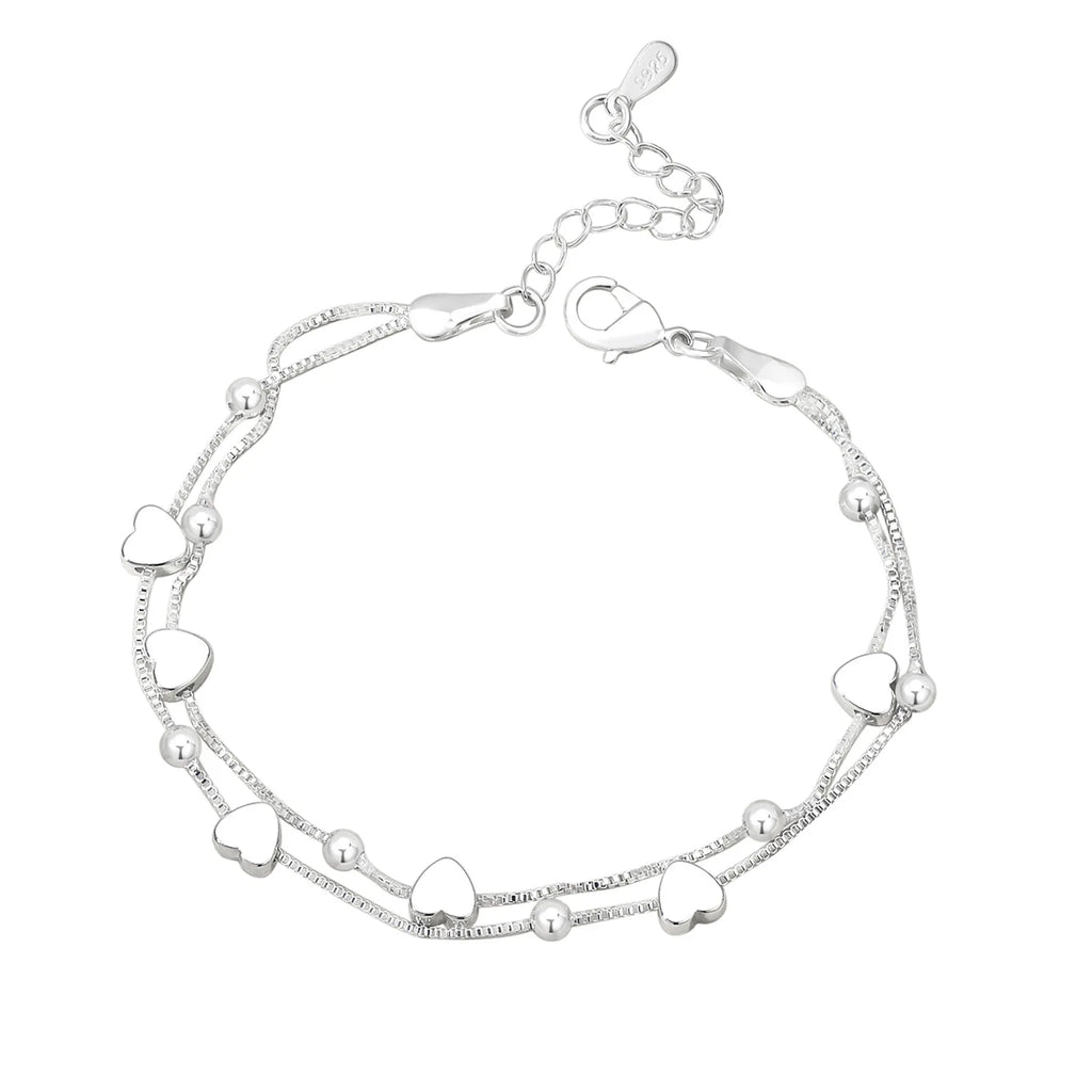 925 Sterling Silver Bracelets Woman Heart Ball Chain Charm Bracelet