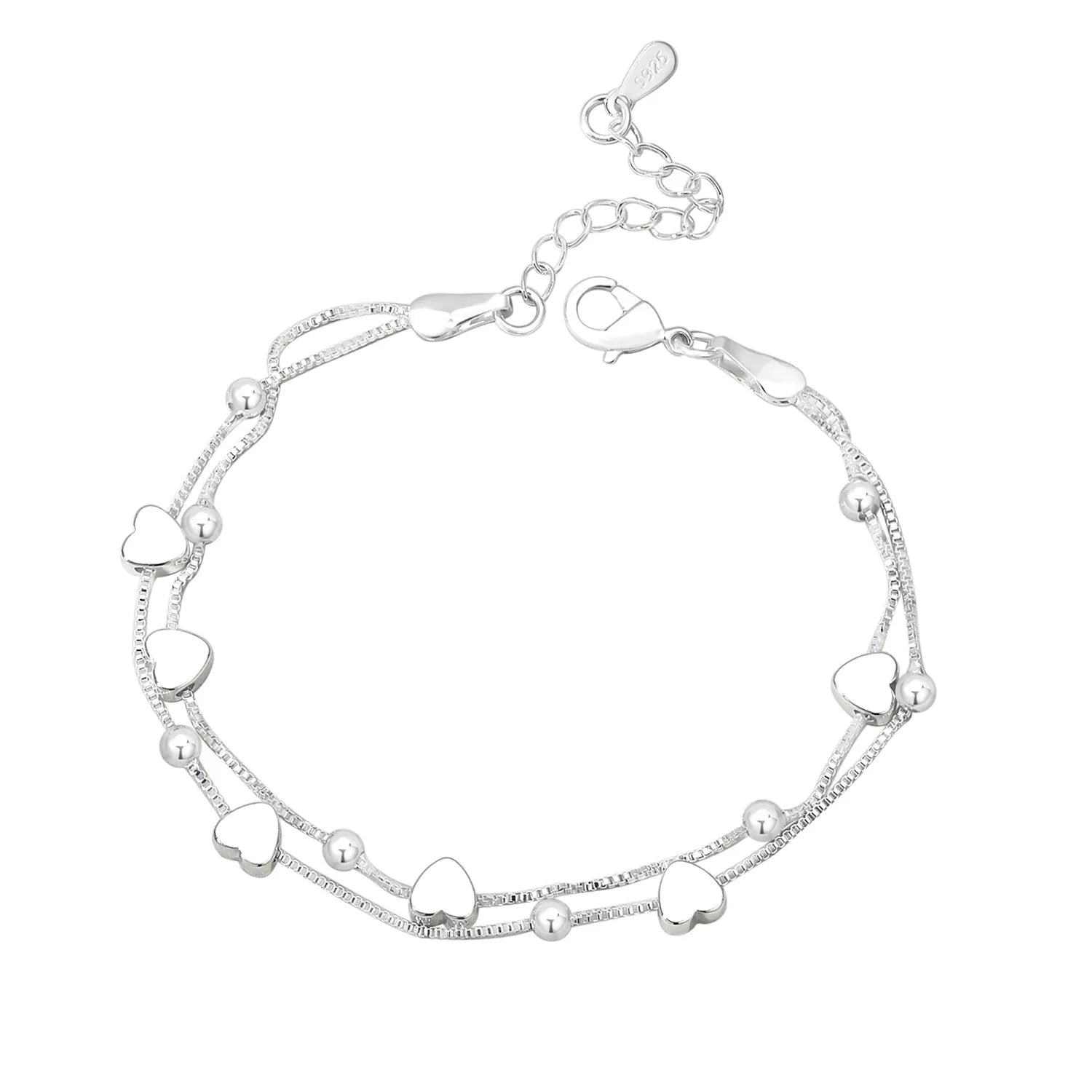 925 Sterling Silver Bracelets Woman Heart Ball Chain Charm Bracelet