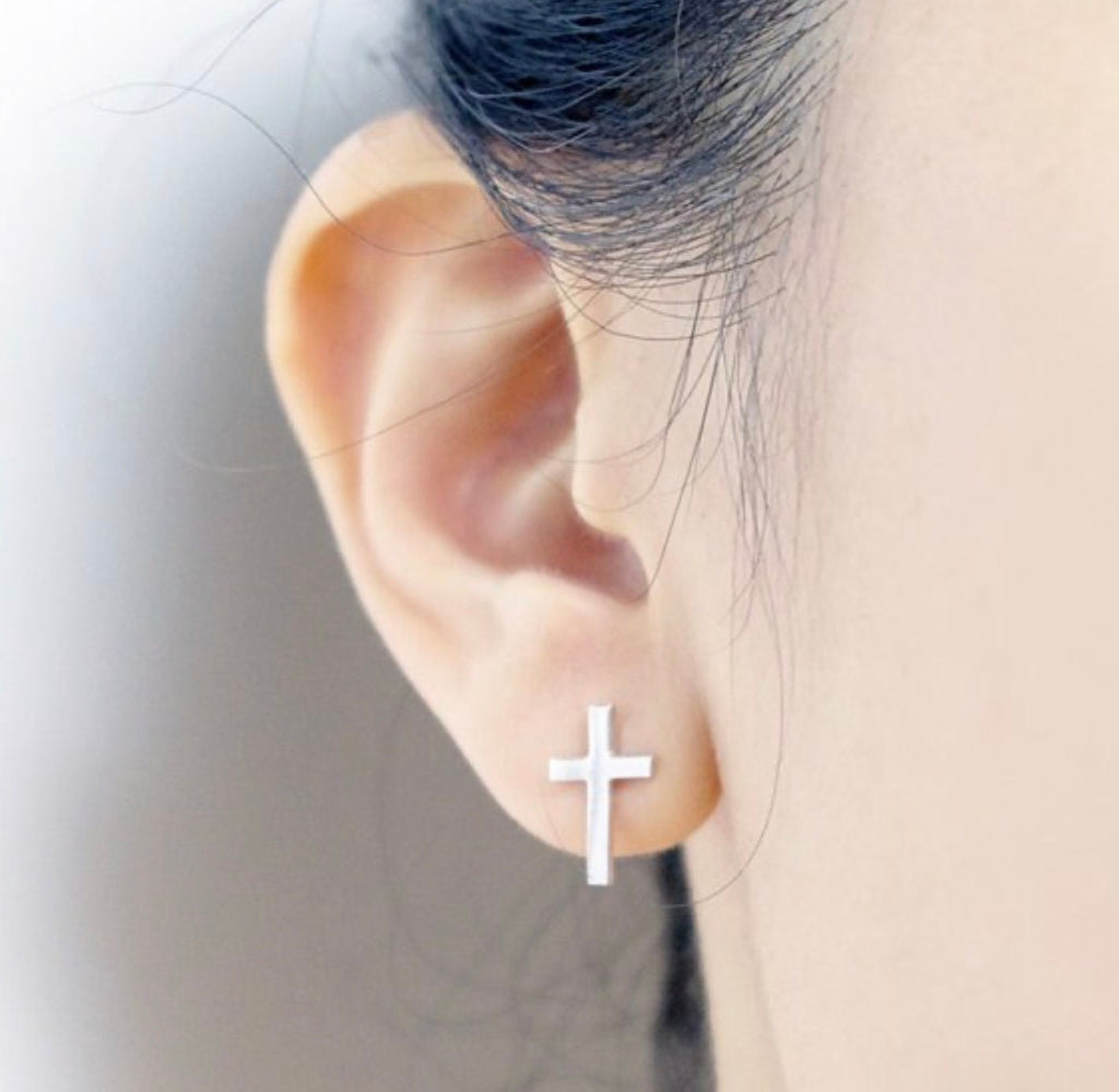 Dainty cross stud earrings