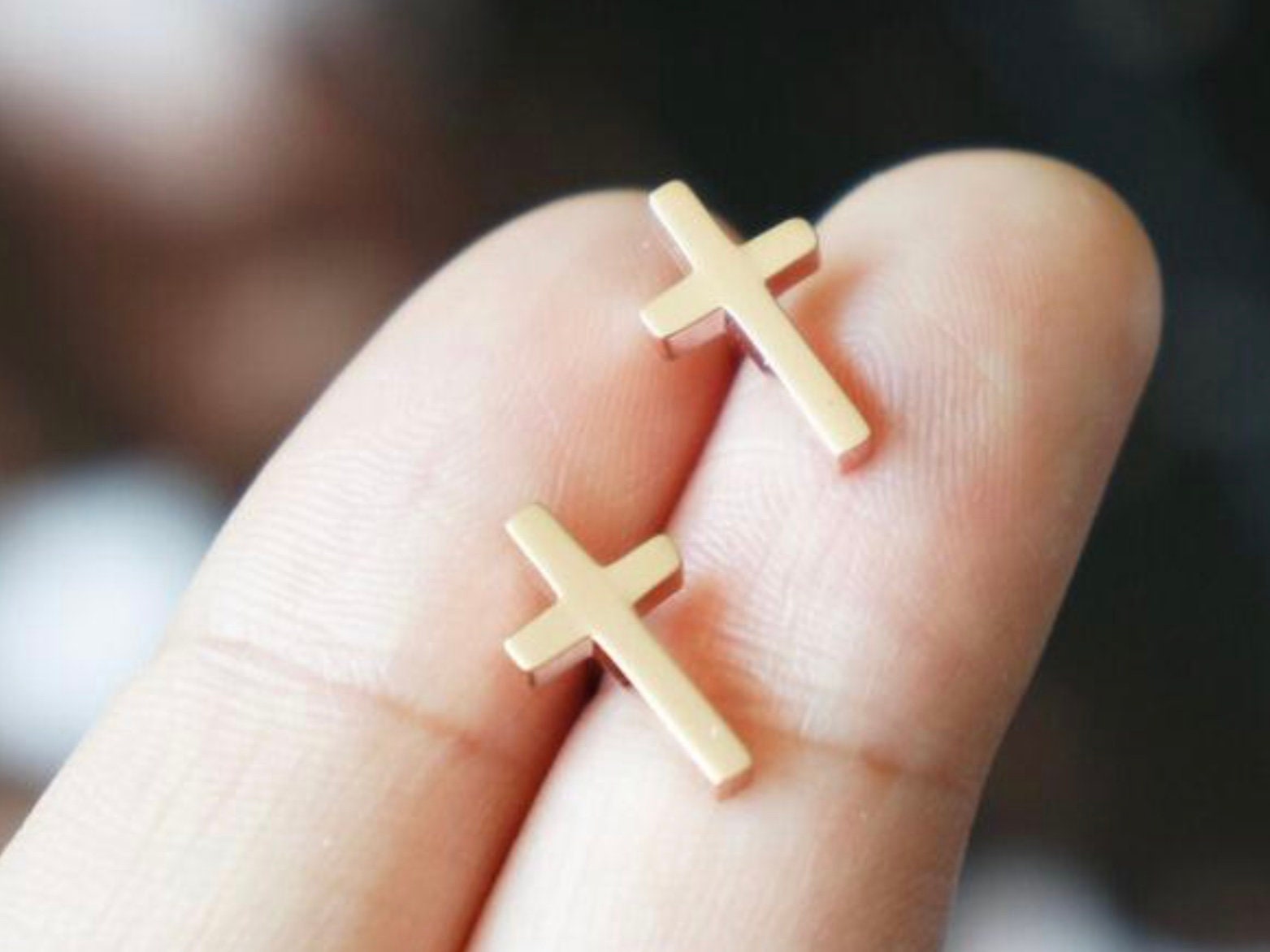 Dainty cross stud earrings